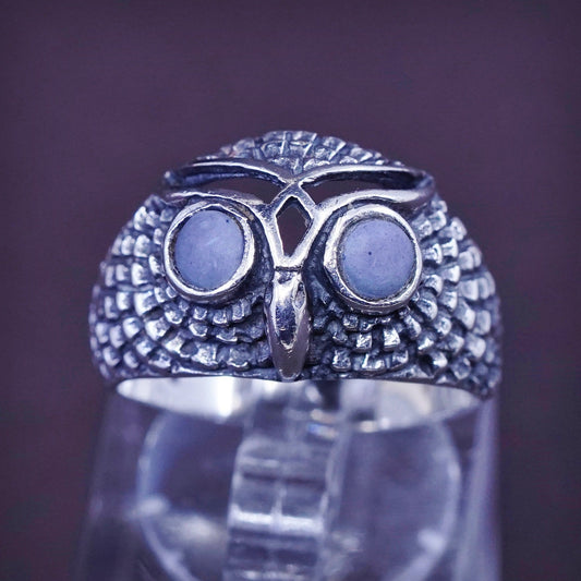 Size 7, vtg Sterling 925 silver handmade statement owl band ring with lapis