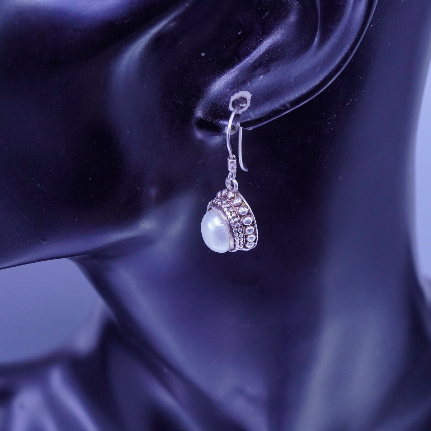Vintage Sterling 925 silver handmade earrings with freshwater pearl and beads