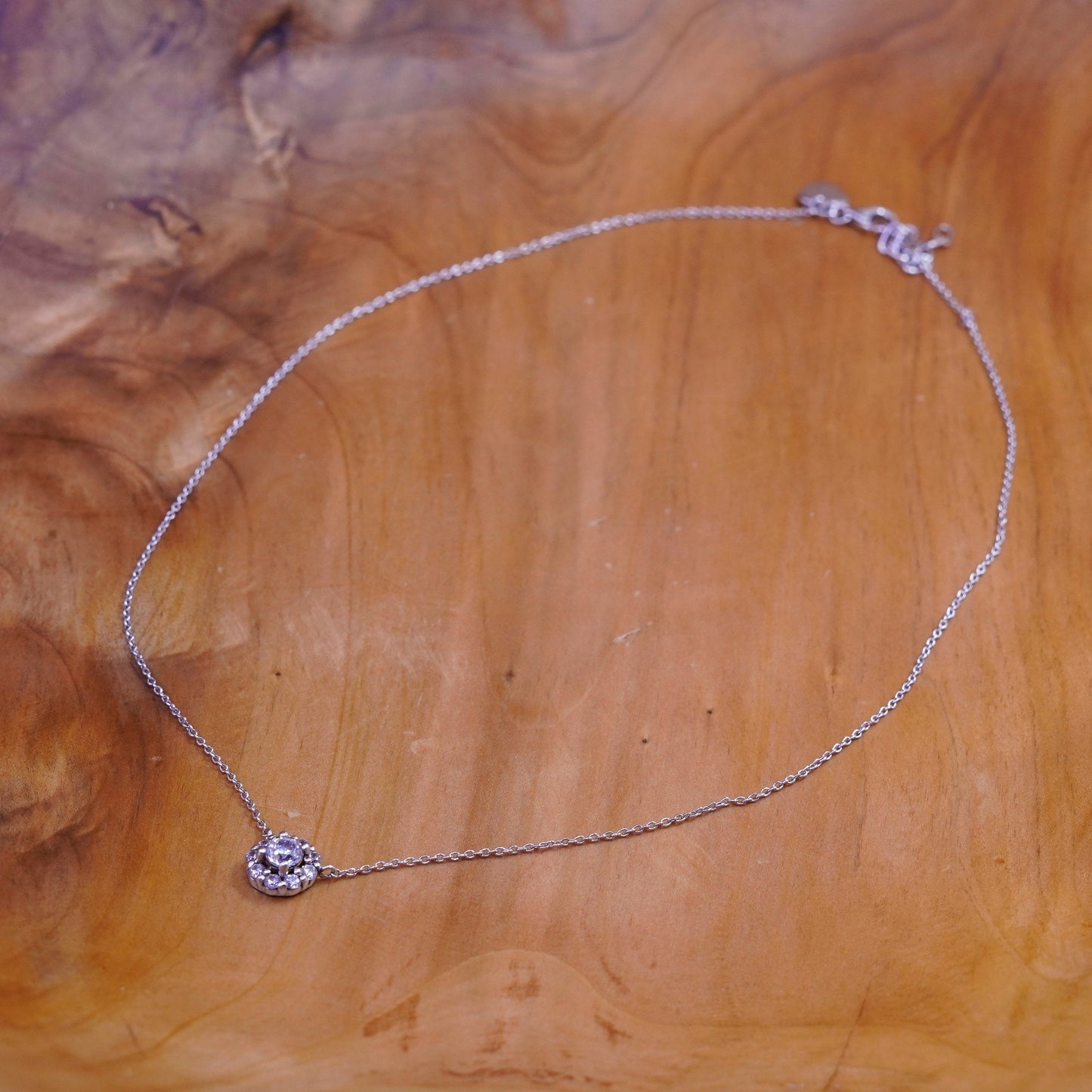16+2”, 1mm, vintage Sterling silver necklace, 925 circle chain with Cz pendant