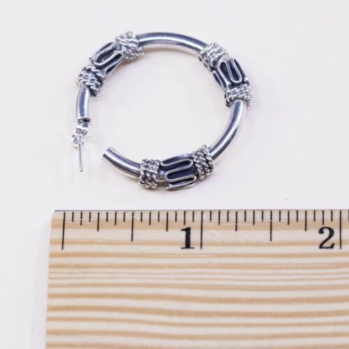 1.25”, Vtg 925 Sterling Silver Handmade Hoop Earrings, 925 Wired huggie