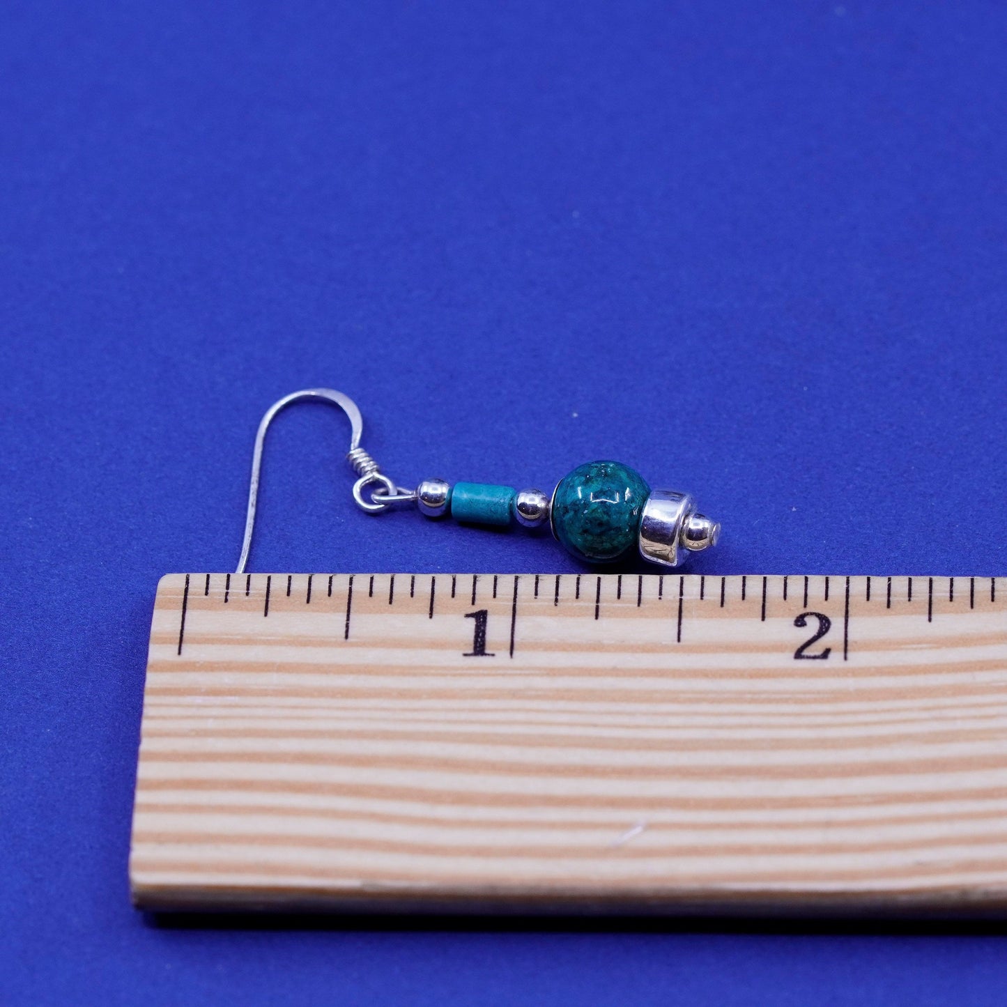 Vintage sterling silver handmade earrings with turquoise inlay