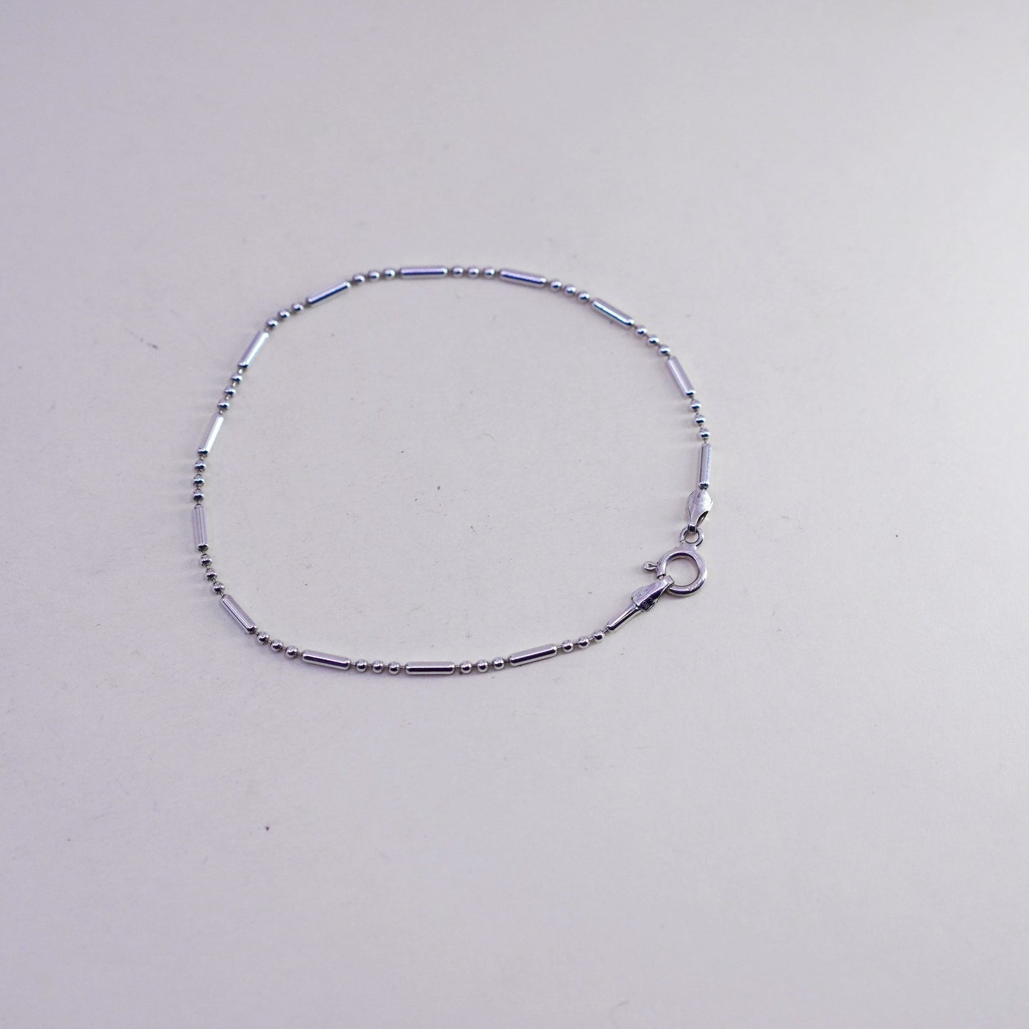7”, 1mm, Vintage sterling silver bracelet, 925 beads with bar chain