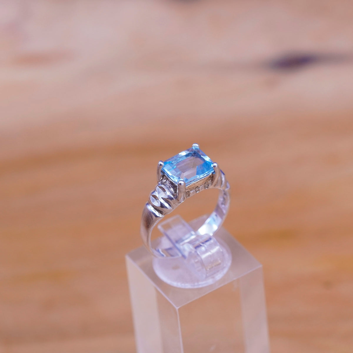 Size 8, vintage Sterling 925 silver handmade ring with blue topaz