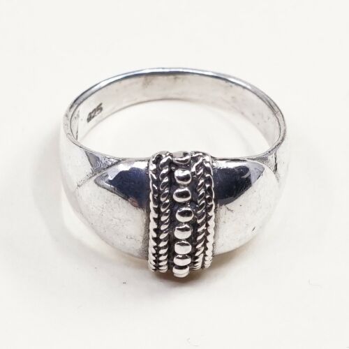 Size 6, Vtg Sterling Silver Handmade Ring 925 Silver Band w/ beads inlay