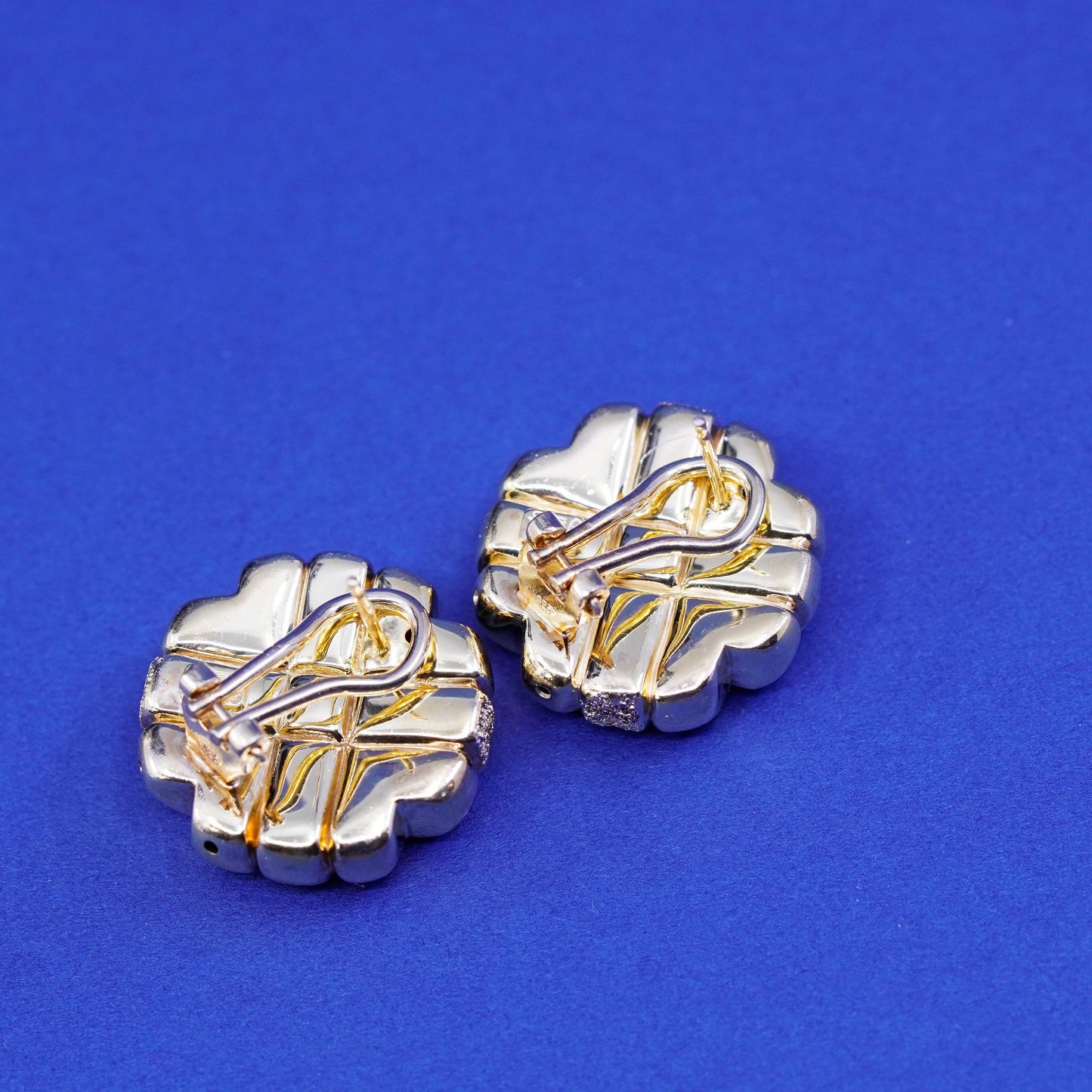 Italy vermeil gold sterling silver handmade earrings, matte 925 checker studs