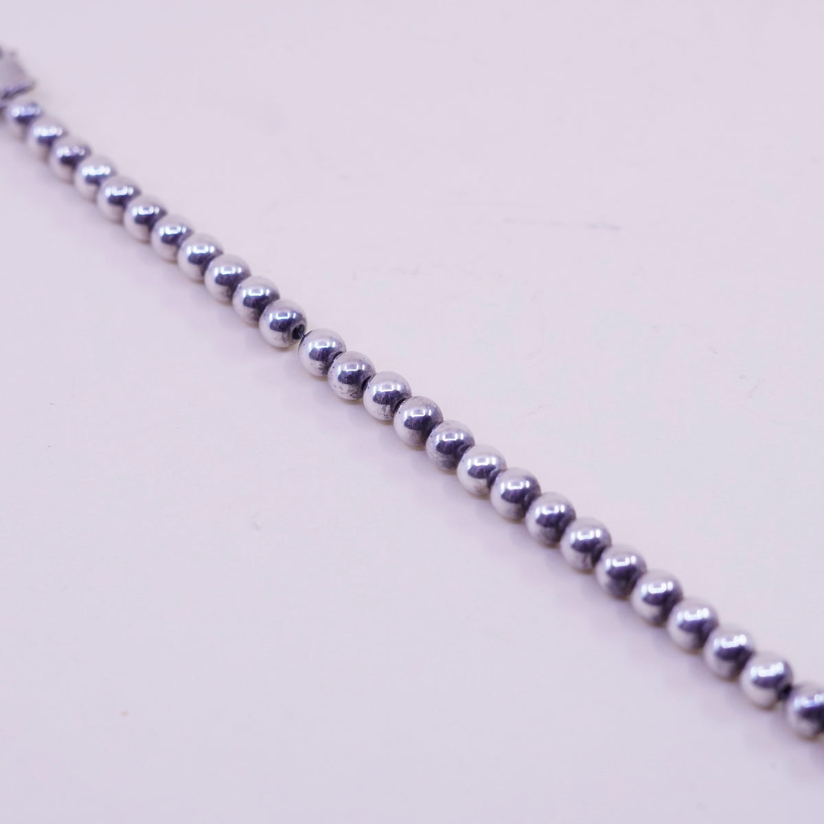 7”, Vintage sterling silver bracelet, 925 beads chain cross charm name “Linda