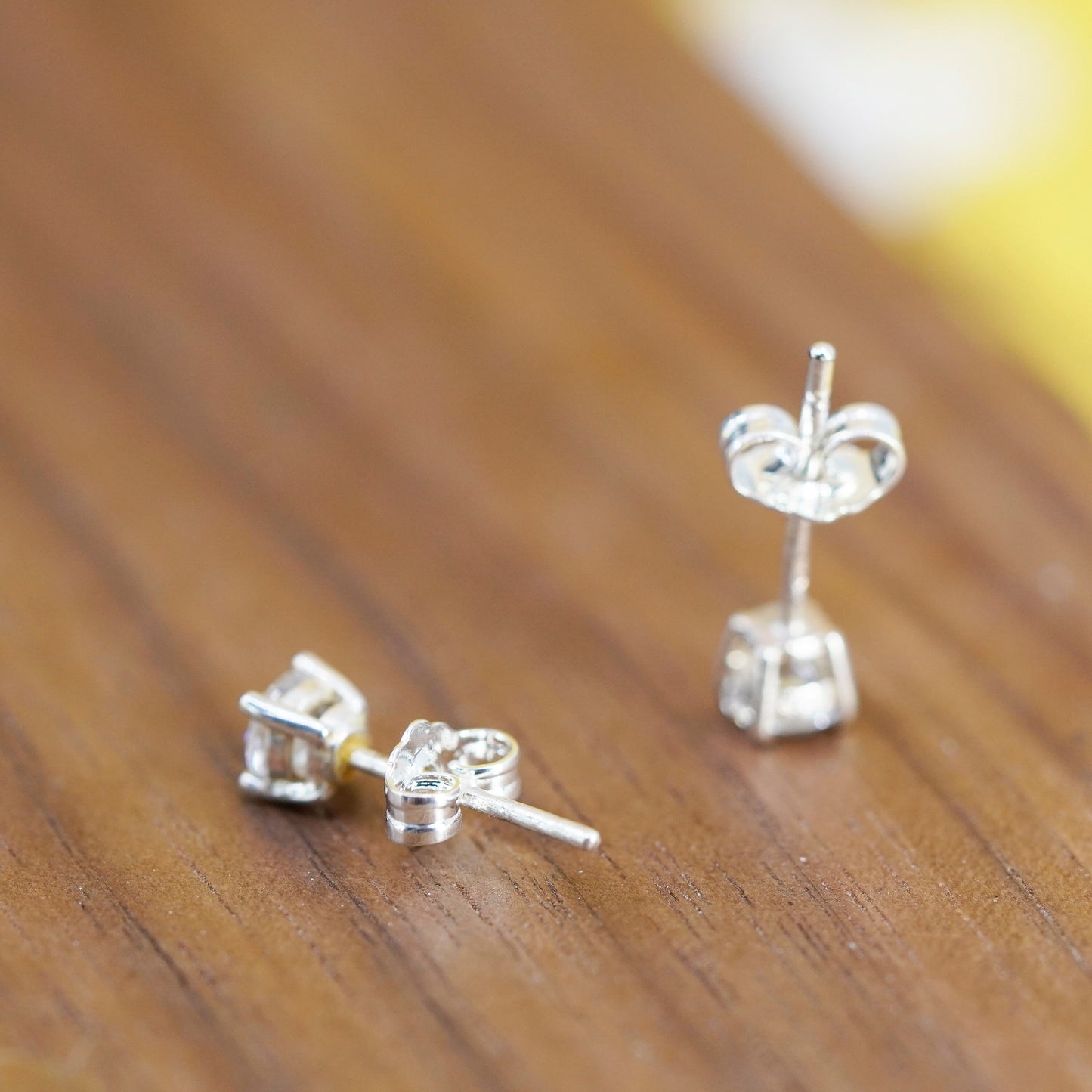 3mm, Vintage Sterling silver clear round crystal studs, cz earrings