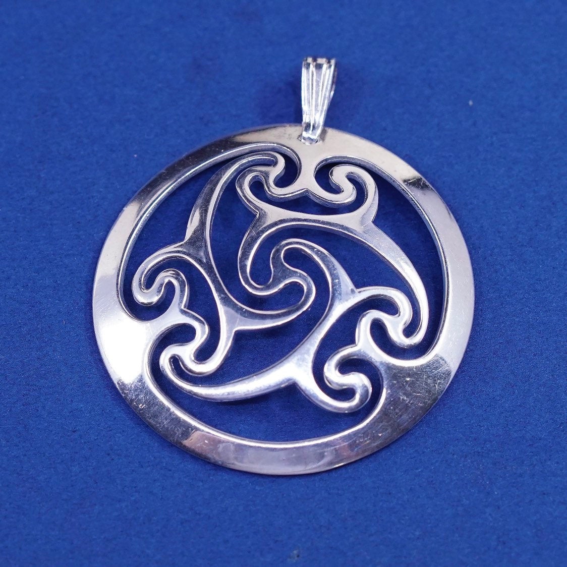 vtg sterling silver handmade pendant, sterling filigree swirl circle charm