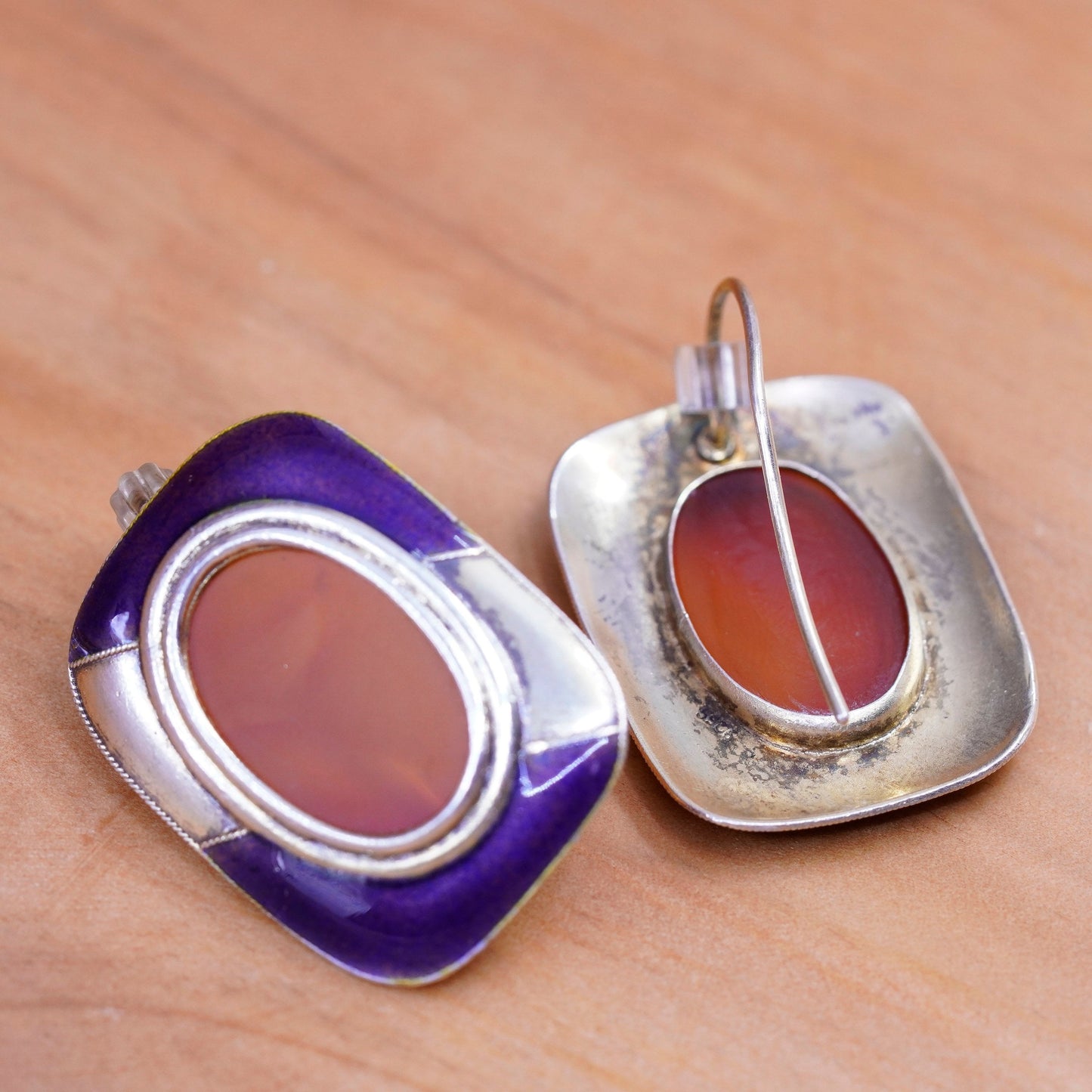 vermeil gold over vermeil Sterling silver earrings, 925 enamel drops carnelian