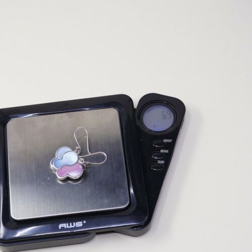 STERLING 925 SILVER Handmade Earrings W/ Blue N Pink Butterfly MOTHER OF PEARL