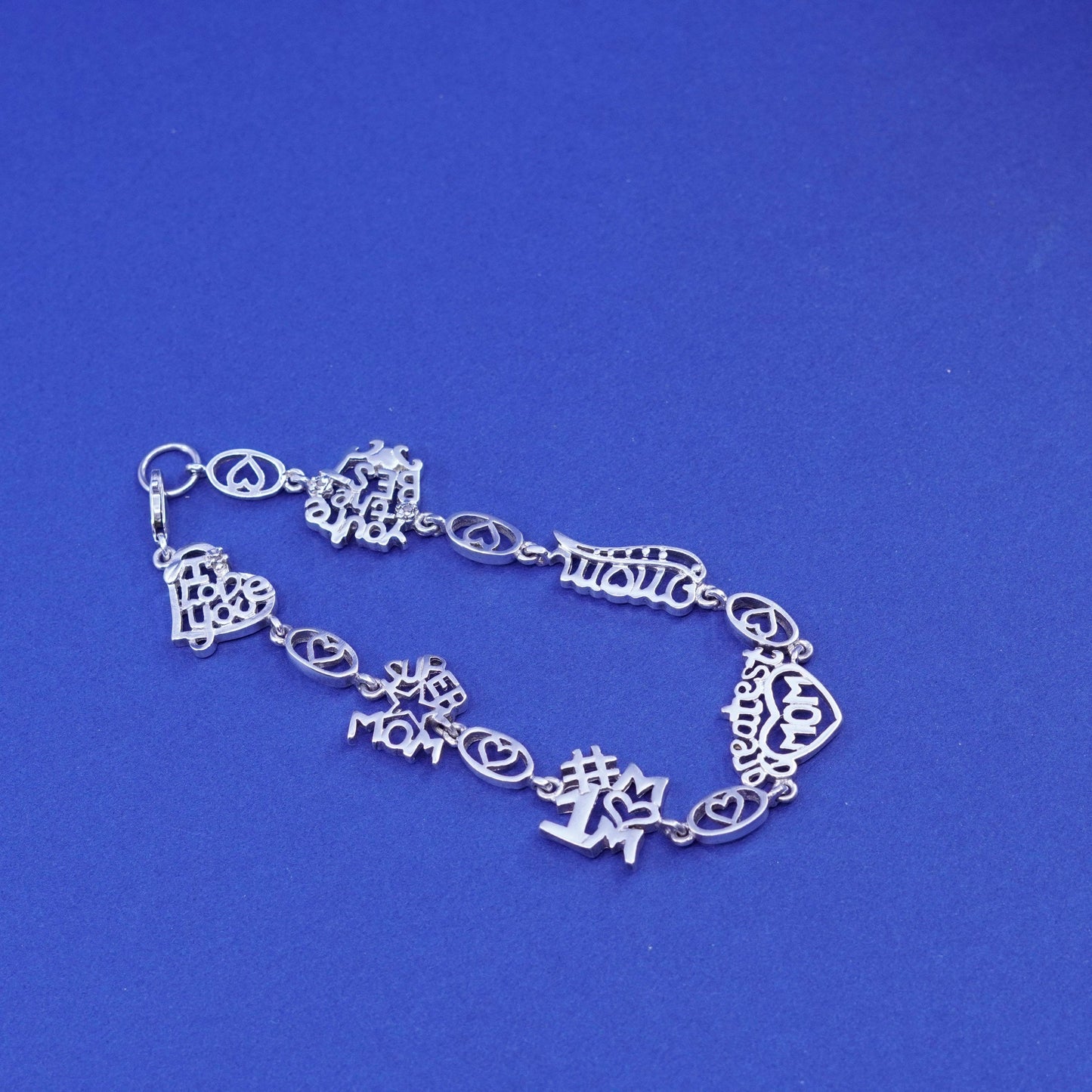 7.75”, vtg Sterling silver handmade bracelet, 925 motherhood chain with diamond