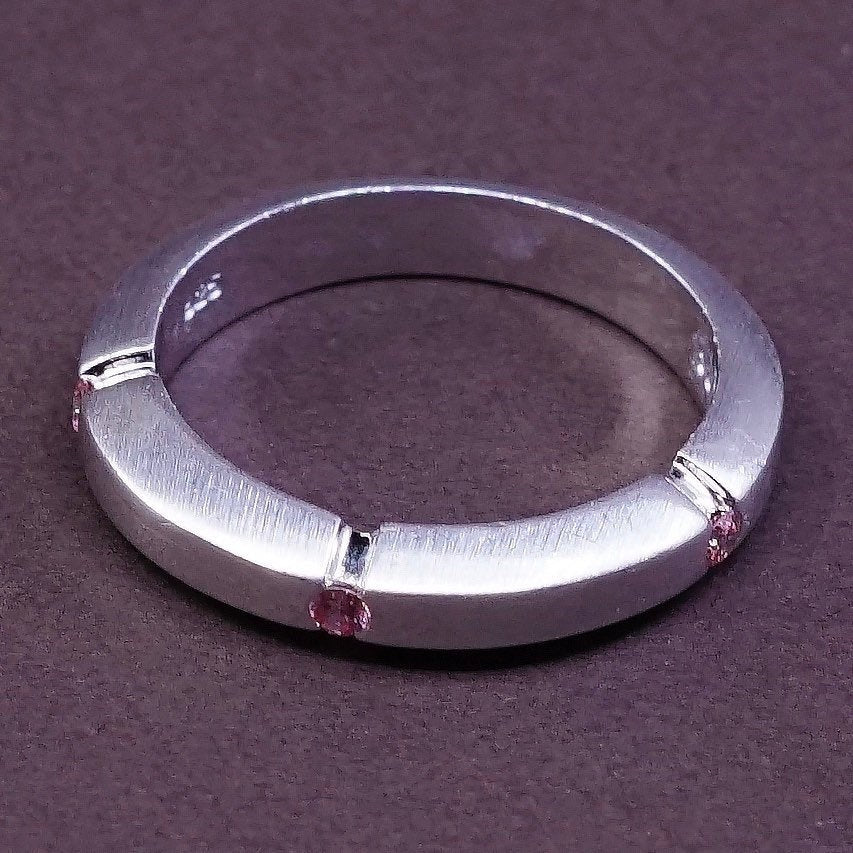 sz 8.5, vtg GB Sterling silver handmade ring, modern 925 w/ pink Quartz