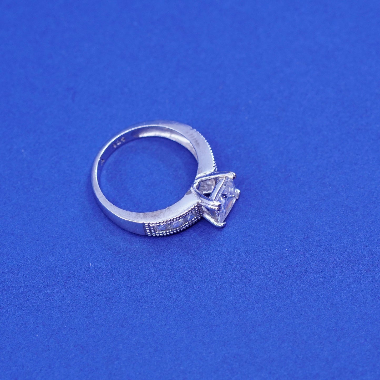 Size 7.5, vintage Sterling 925 silver ring with cluster crystal, engagemen