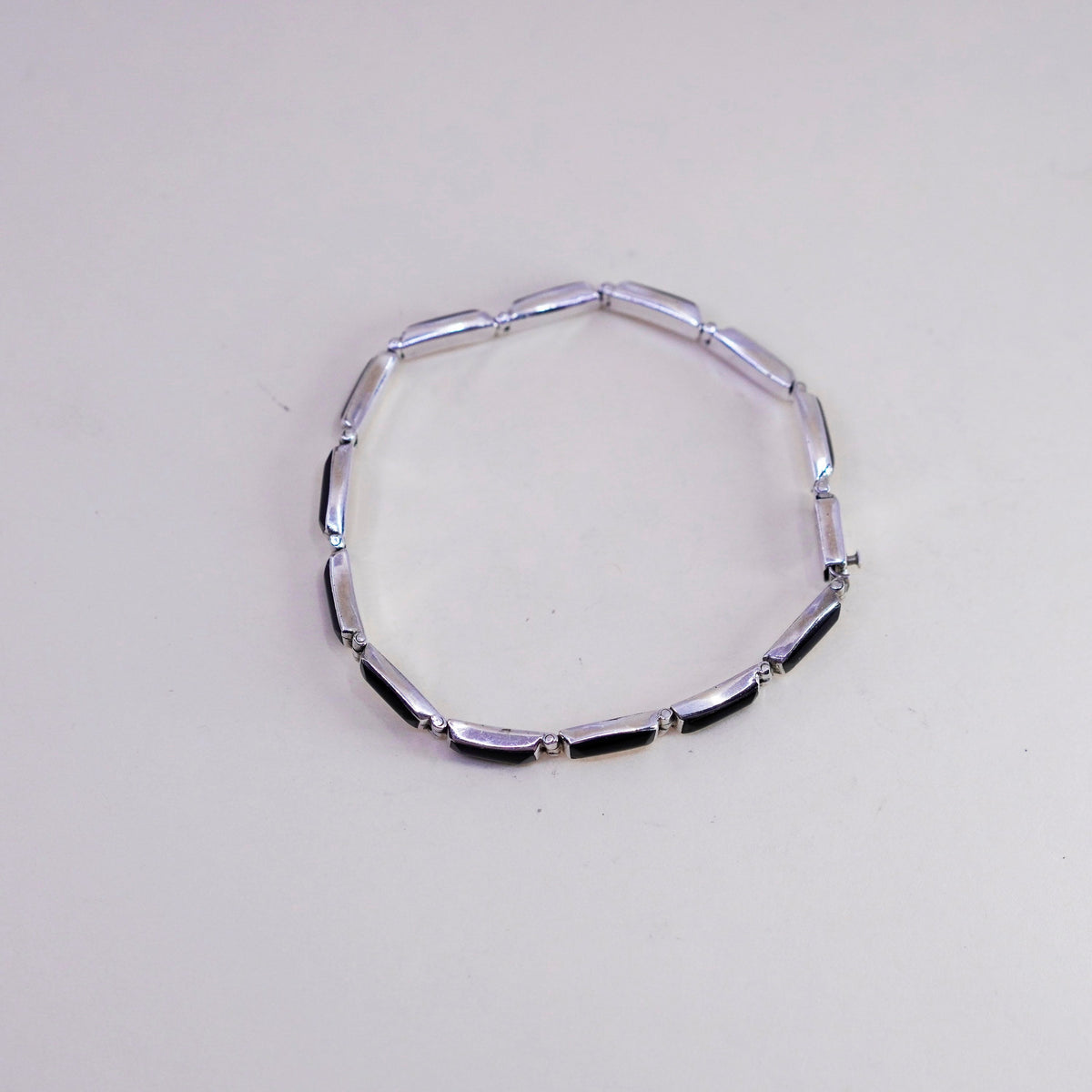 6.75”, E. Luna mexico escocia Sterling 950 silver handmade bar bracelet onyx