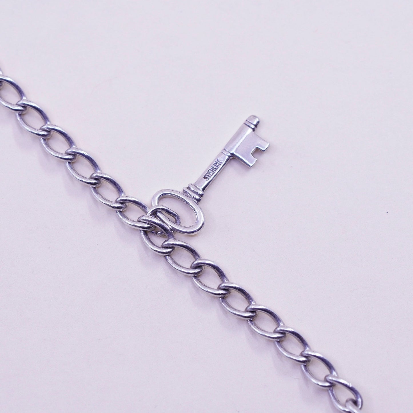 6.25”, 5mm, Vintage sterling silver curb chain, 925 handmade bracelet key charm