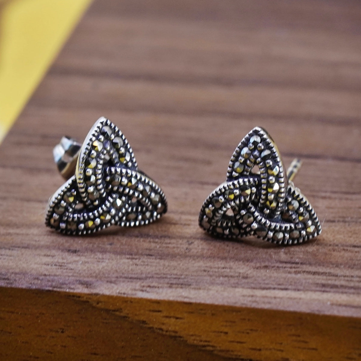 Solvar Sterling silver Irish studs, 925 Celtic Trinity knot earrings marcasite