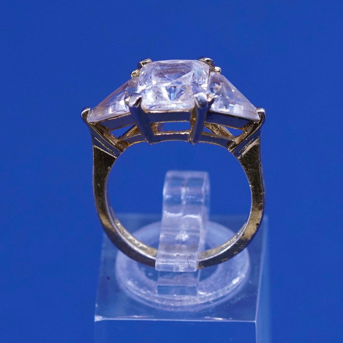 sz 6.25, vtg Vermeil Sterling silver engagement ring, gold over 925 w/ Cz