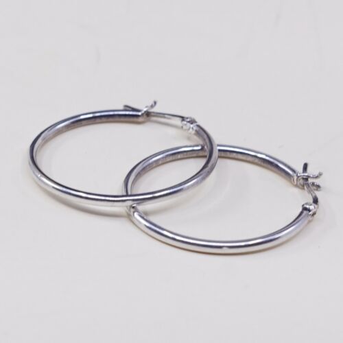 1.25”, Vtg Sterling Silver Hoops, Italy 925 silver, elegant earrings, Huggie