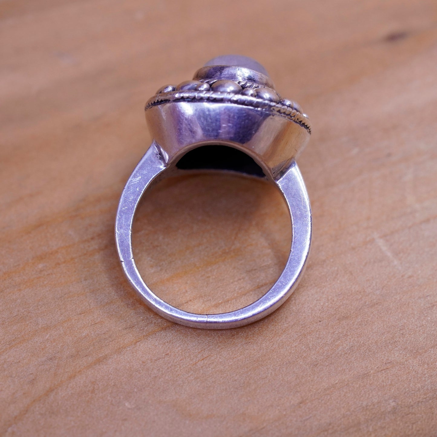Size 6, vintage sterling 925 silver handmade ring with moonstone beads around