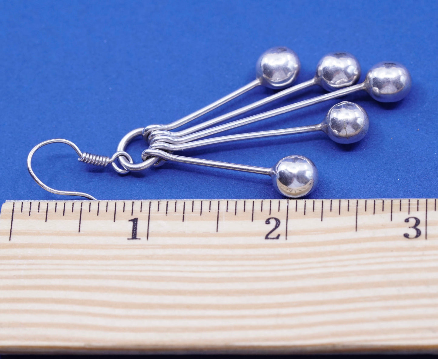 Vintage Mexico sterling 925 silver handmade earrings with long beads dangles