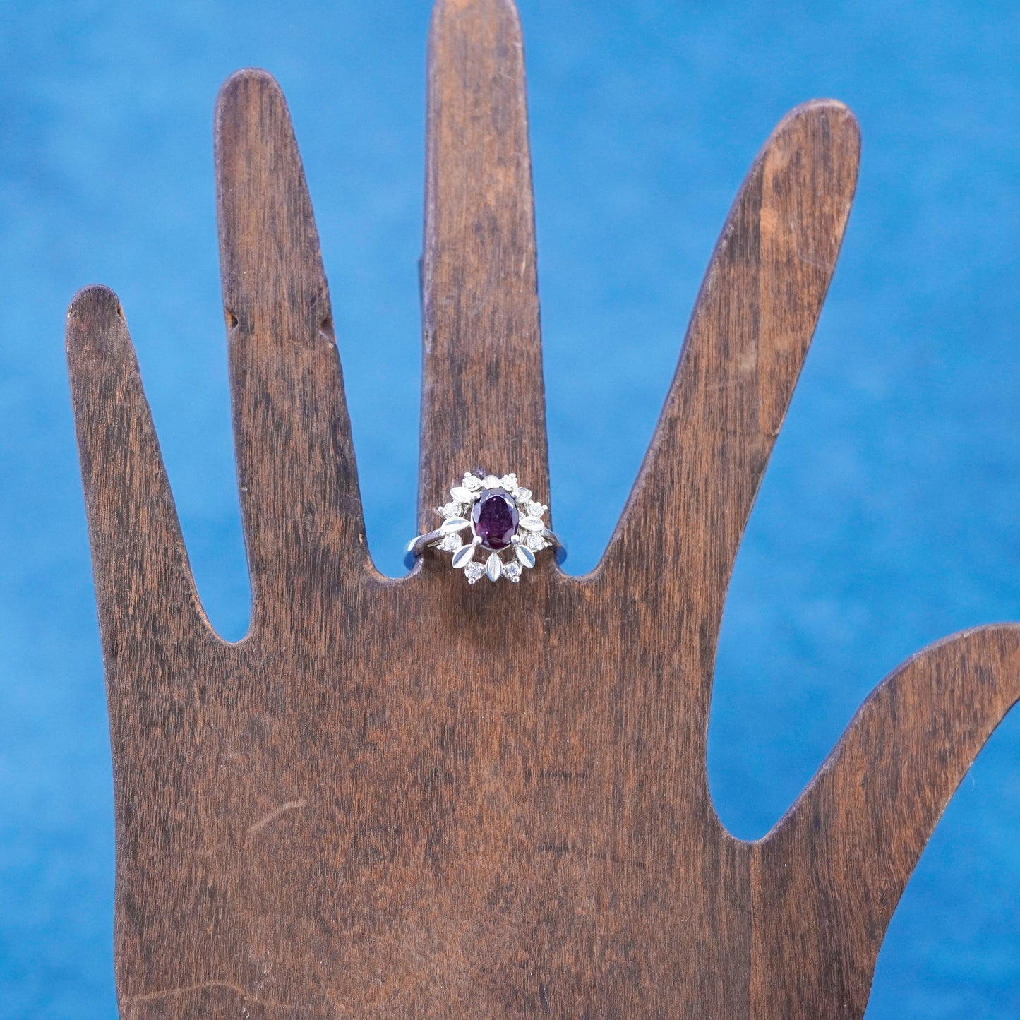 Size 8.25, Vintage Sterling 925 silver handmade ring with amethyst