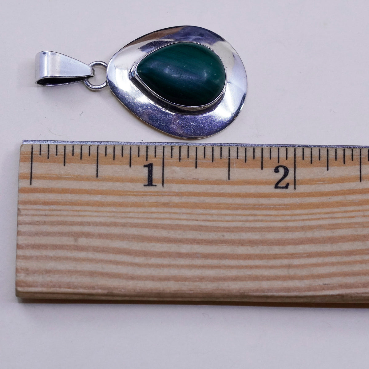 Native American Navajo Ella Peter Sterling 925 silver pendant teardrop malachite