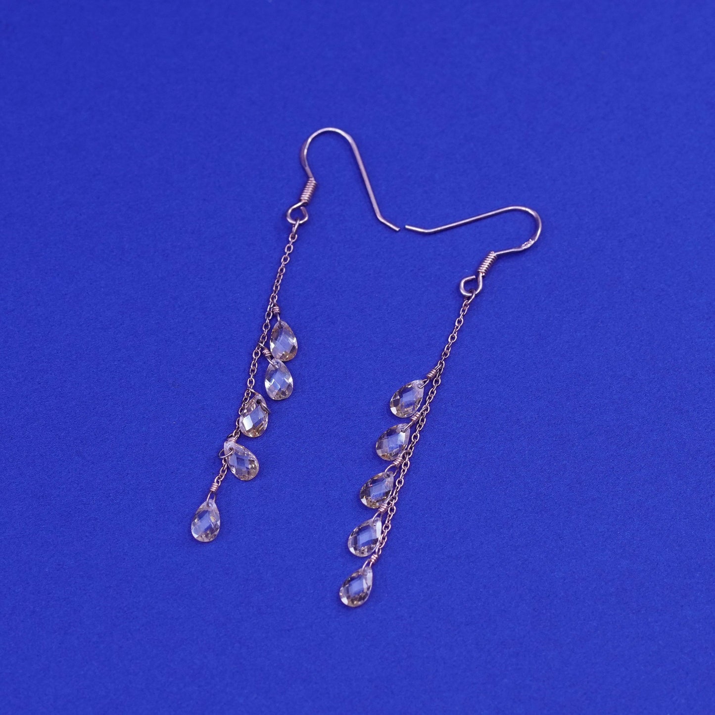 vermeil rose gold Sterling 925 silver earrings with cluster teardrop crystals