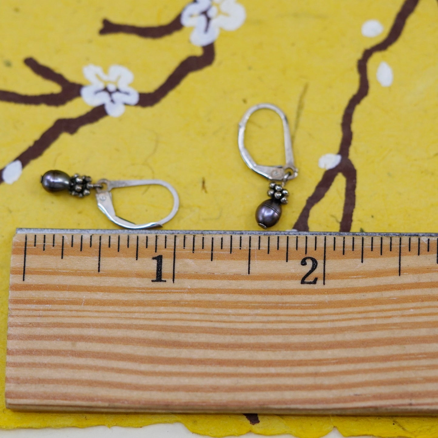 Vintage Sterling 925 silver handmade earrings with black pearl