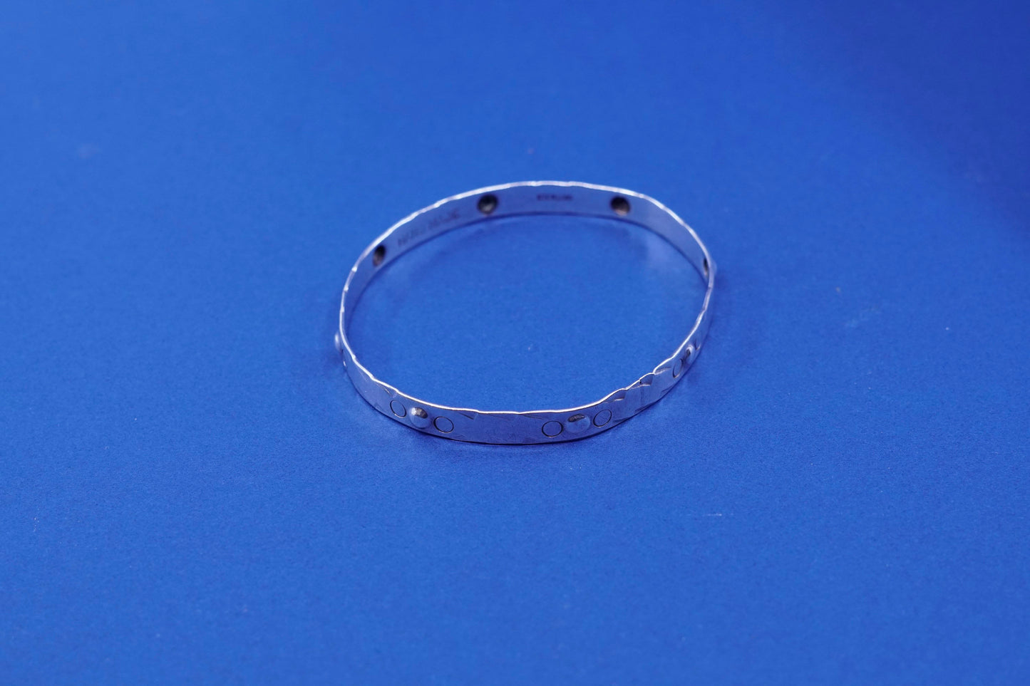 8”, vintage sterling silver handmade bracelet, 925 textured beaded bangle