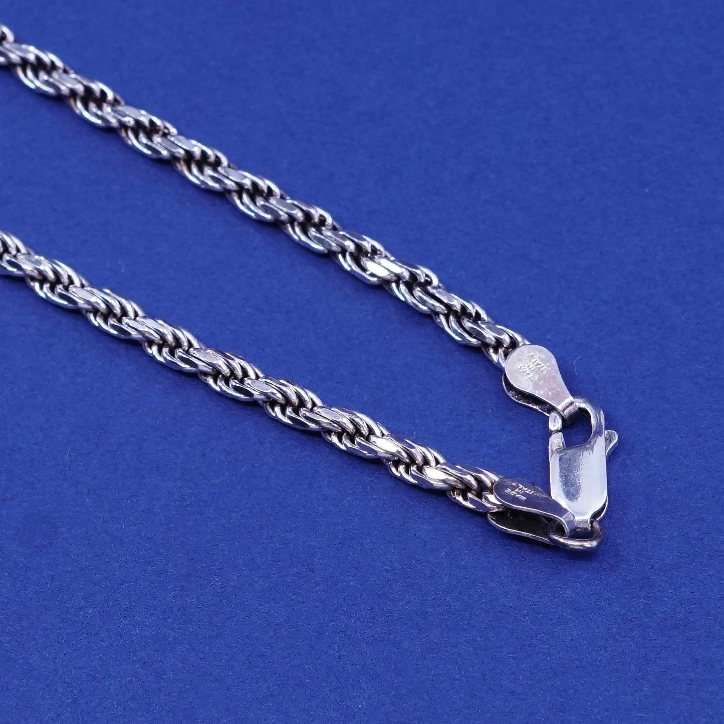 20”, 4mm, vintage milor italy sterling silver necklace, 925 diamond rope chain