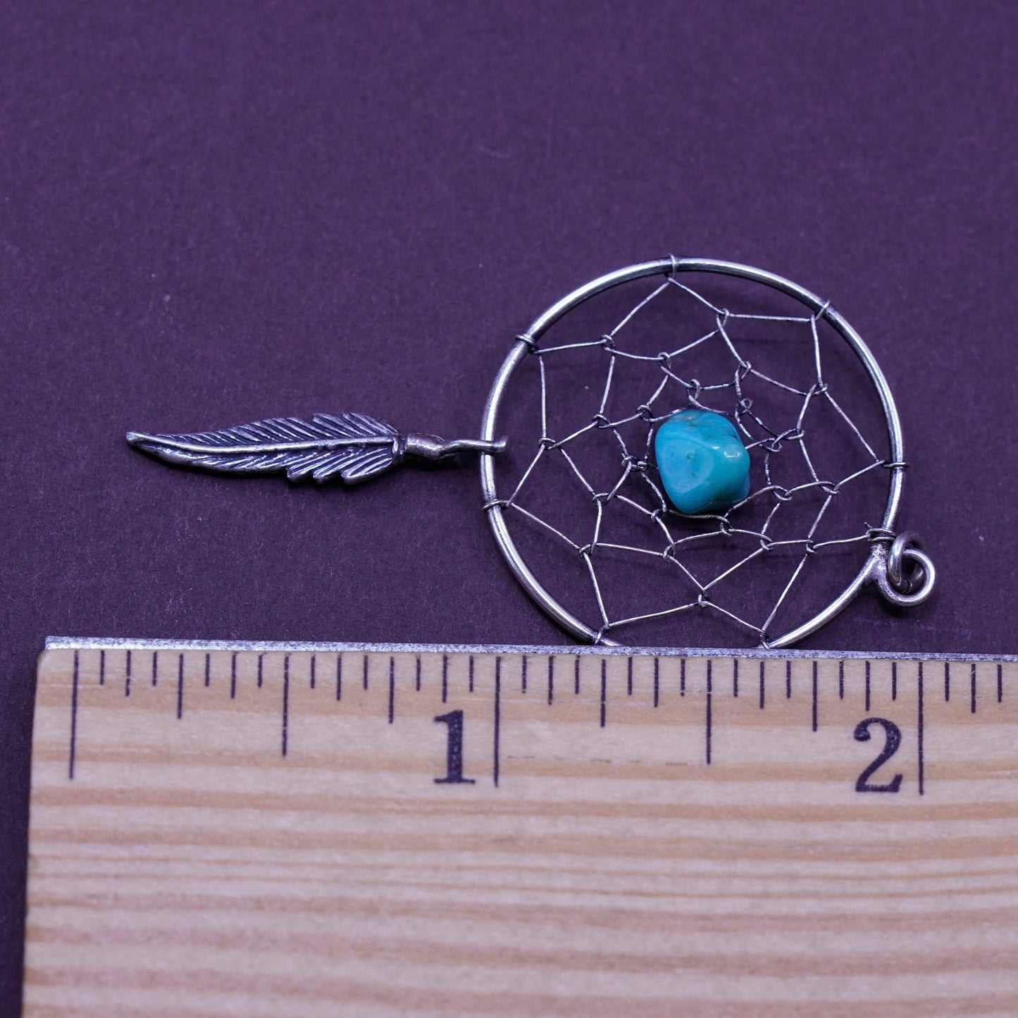 Sterling silver handmade pendant, southwestern, 925 net web pendant turquoise