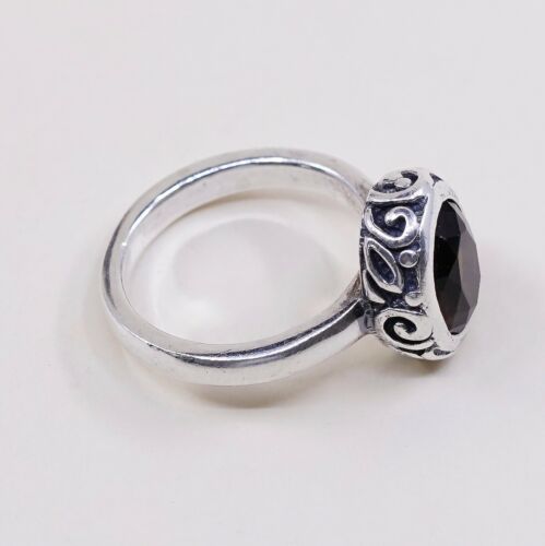 Sz 7.5, Vintage barse Handmade Sterling 925 Silver w/ Smoky Ceystal W/ Swirly