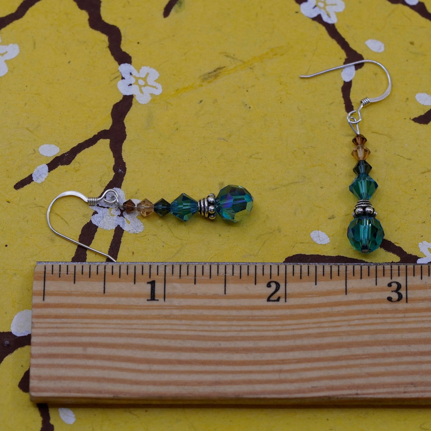 Vintage Sterling 925 silver handmade earrings with blue crystal dangles