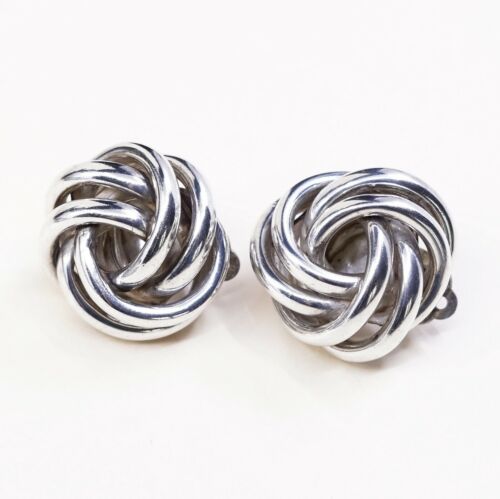 VINTAGE Zina Handmade Sterling Silver 925 EARRINGS, Entwined Braided Clip On