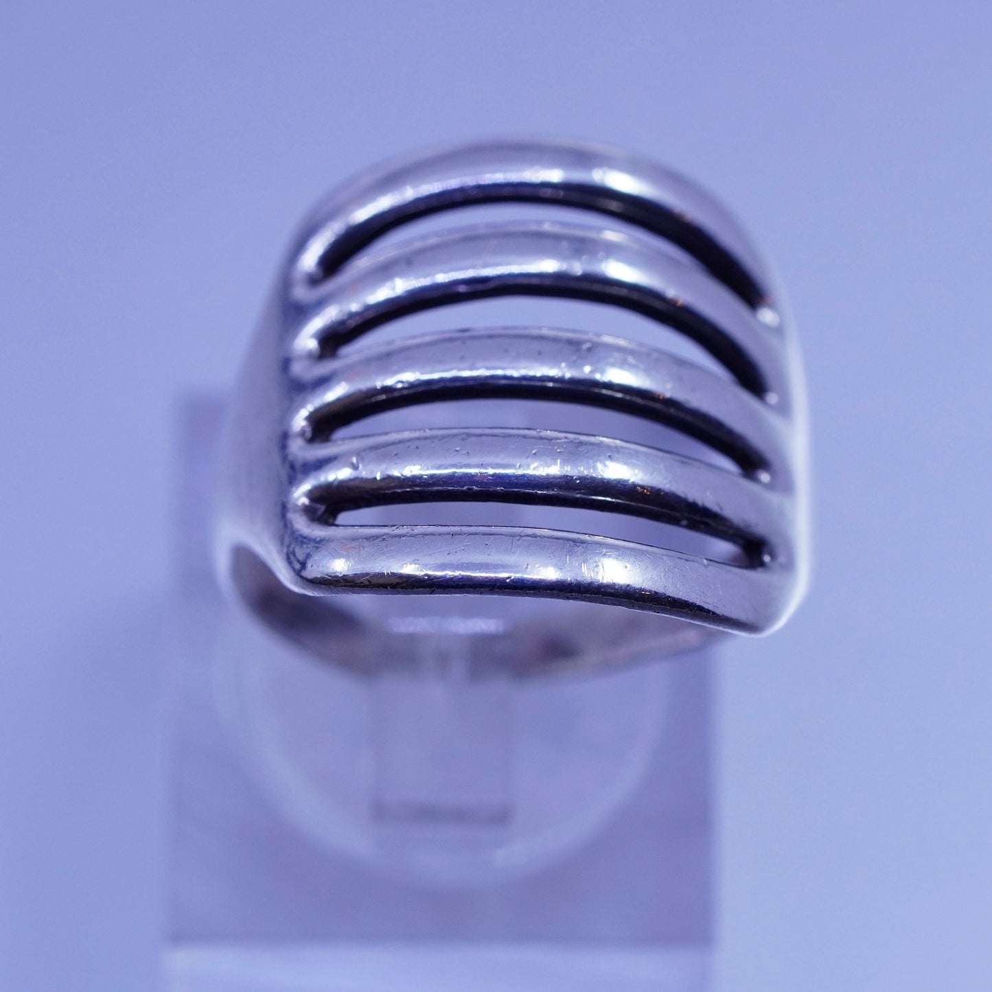 Size 6, vintage Sterling 925 silver handmade ring, modern ribbed band