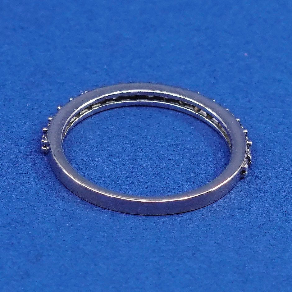 sz 6, vtg XO Sterling silver engagement ring, 925 band w/ clear crystal