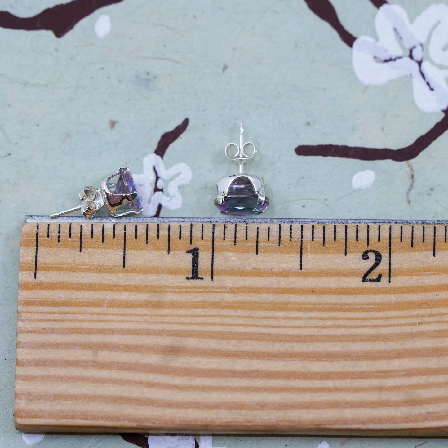 Vintage sterling silver genuine rainbow quartz studs, minimalist earrings