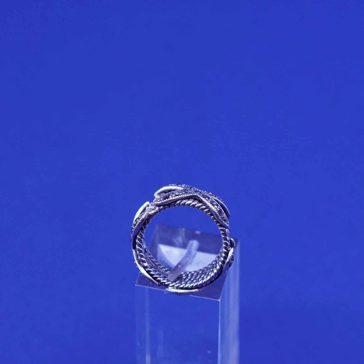 Size 5.25, vtg Sterling silver handmade ring, 925 X cross band with marcasite