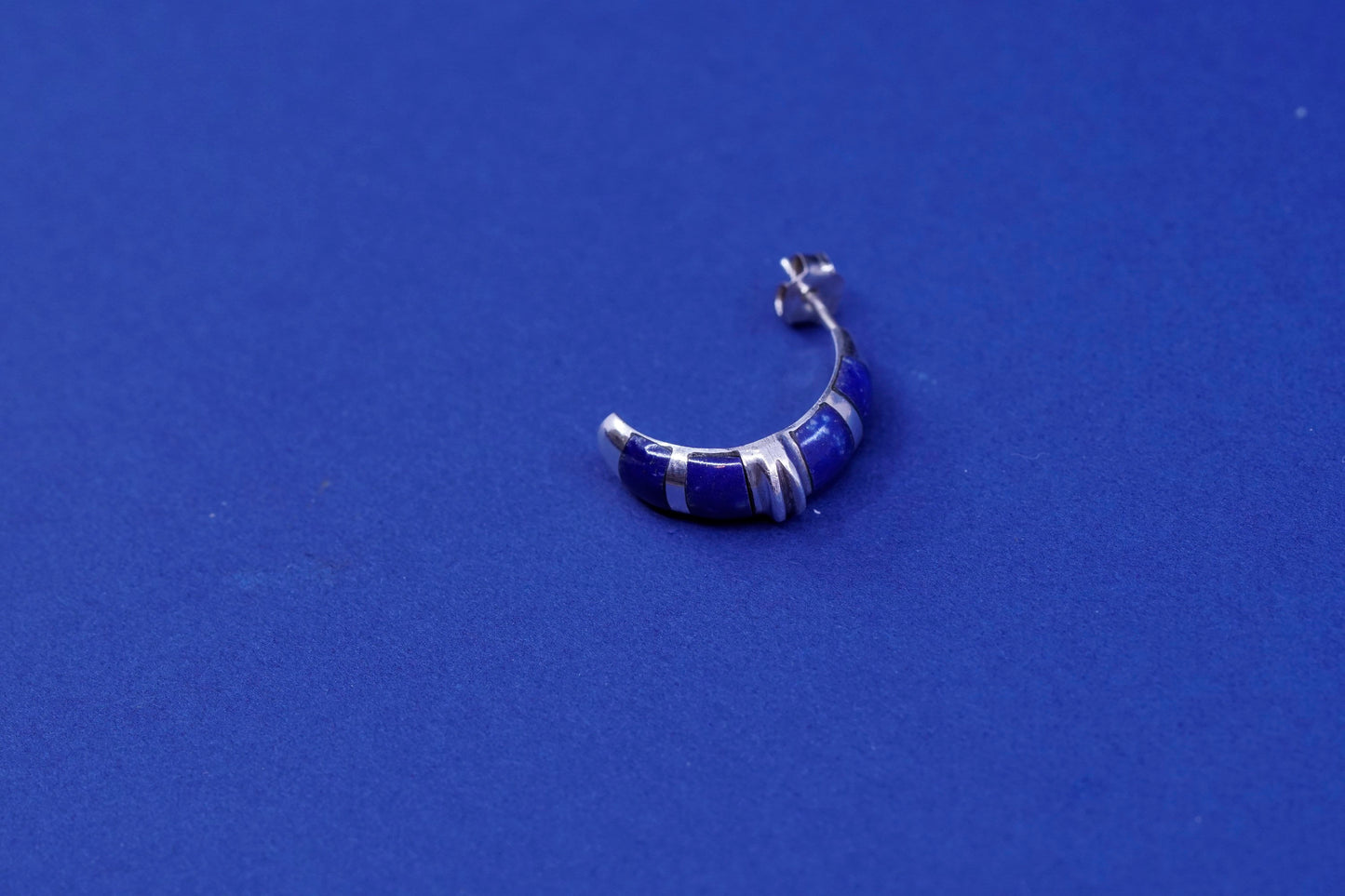 Vintage Sterling silver earrings, 925 hoops, huggie with sodalite