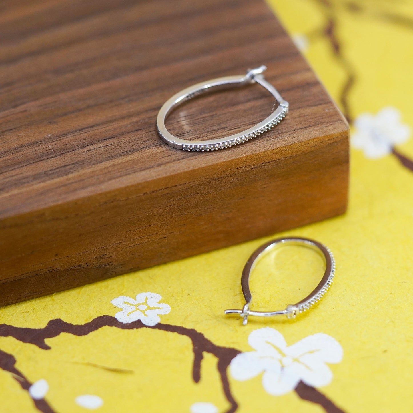 0.75”, vintage Sterling silver hoop earrings, 925 huggie with cluster diamonds