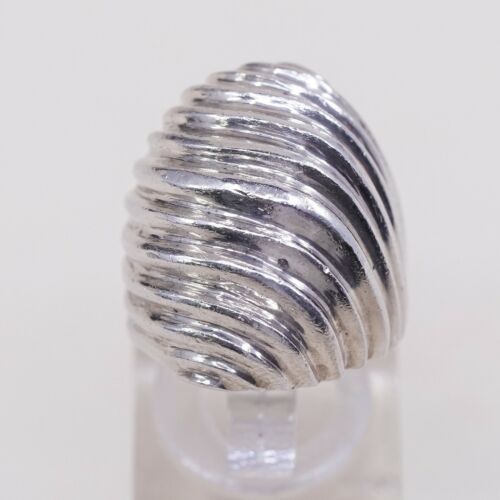 Size 6, Vtg Mexico Sterling 925 Silver Handmade Ribbed Ring warrior Band