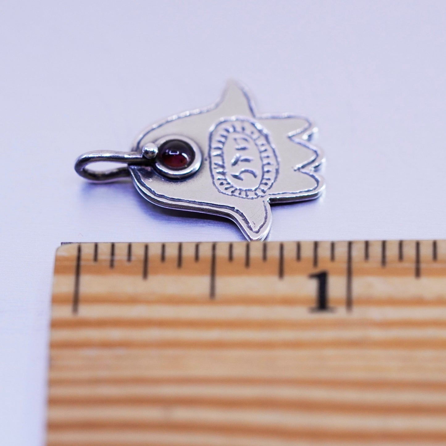 antique sterling 925 silver handmade hand pendant with garnet