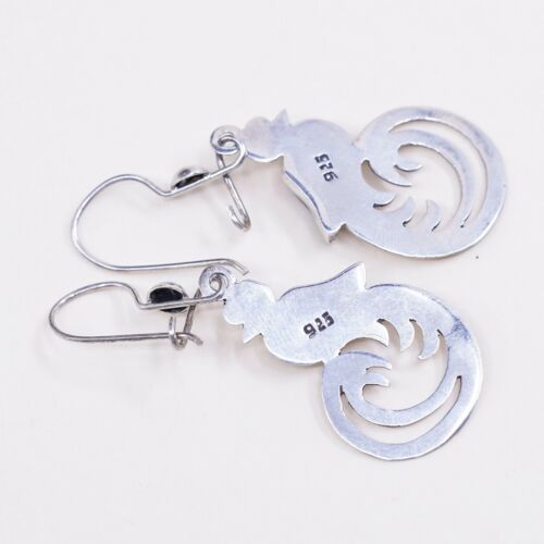 Vintage Southwestern handmade Sterling 925 Silver Peacock Earrings W/ Ovsidian