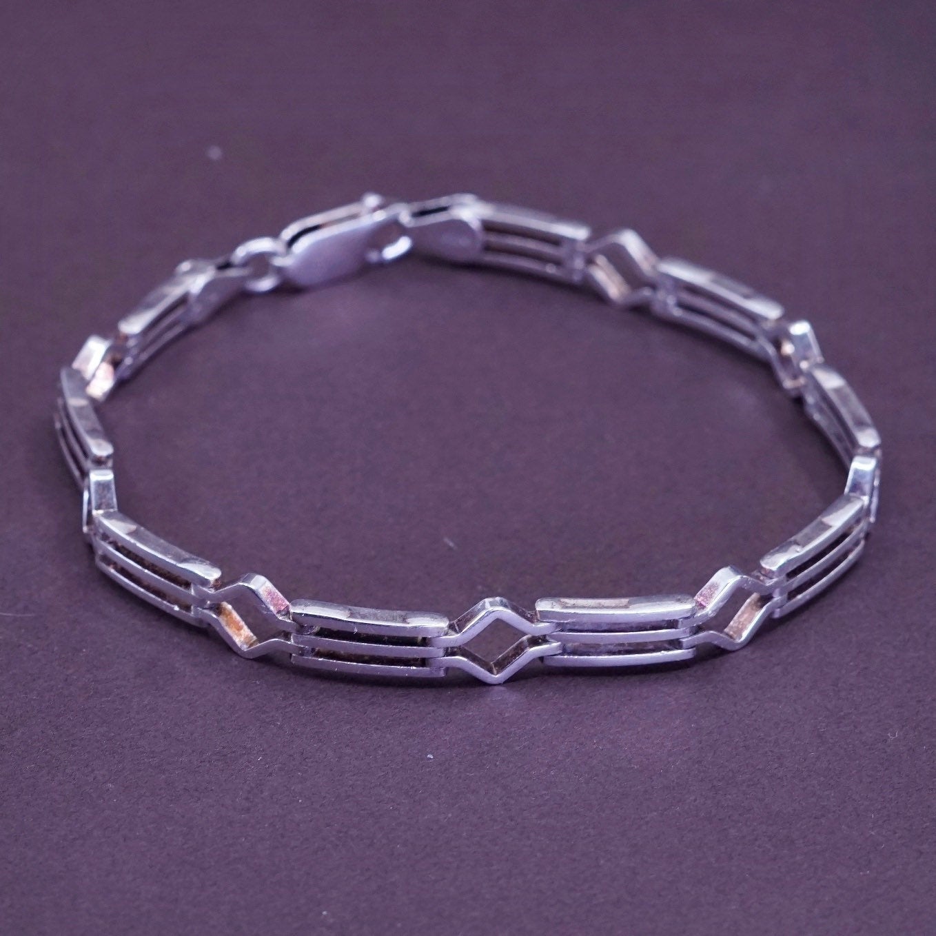 7”, vintage modern Sterling silver handmade tennis bracelet, 925 link chain