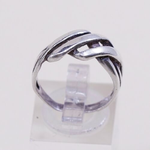 Sz 6.5, Vtg Sterling Silver Handmade Ring 925 Band Entwined Wavy, Stamped 925