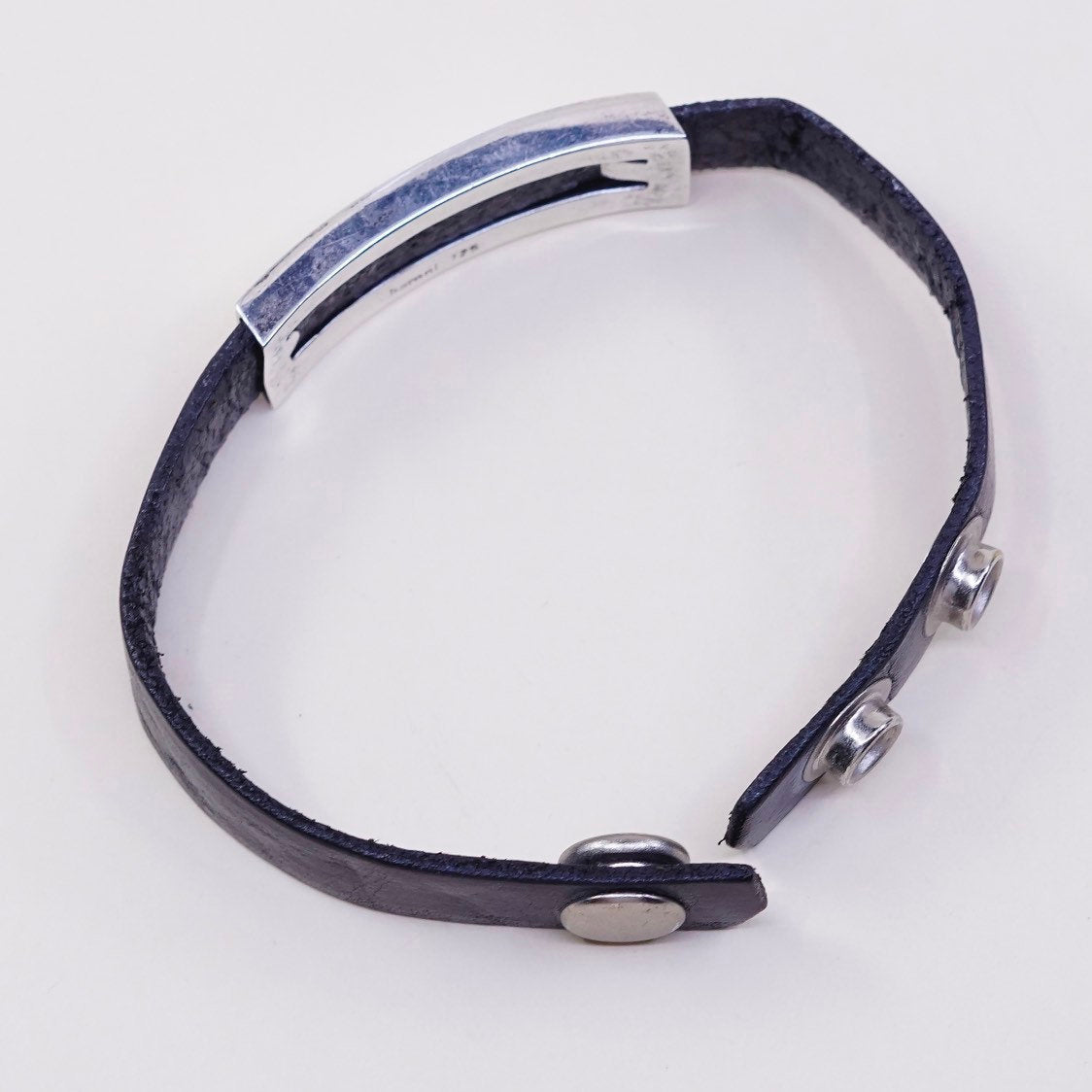 6.5+0.25", VTG brown leather strap w/ 925 Mexico Sterling silver quote tag