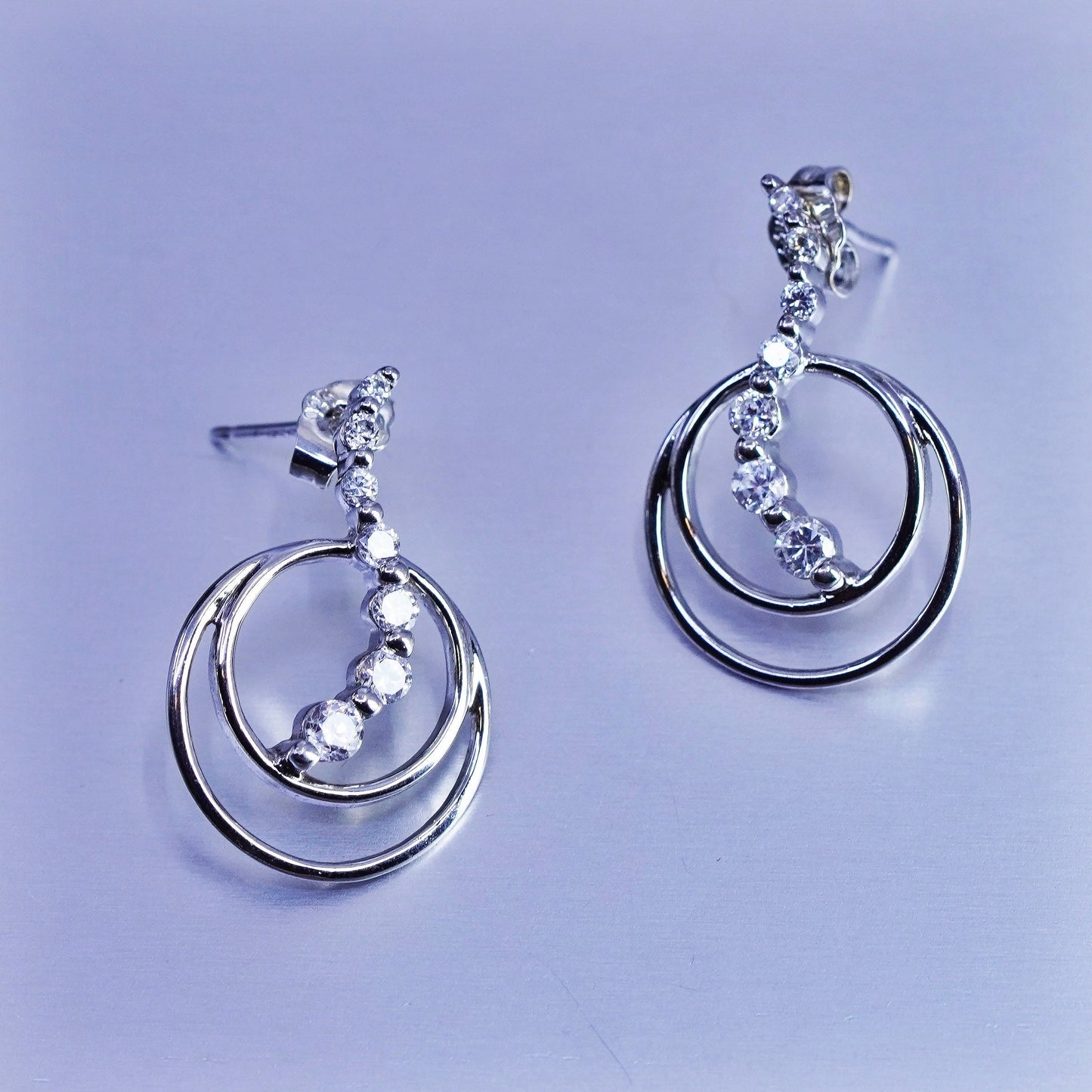 Vintage Sterling 925 silver circle earrings with wavy Cz