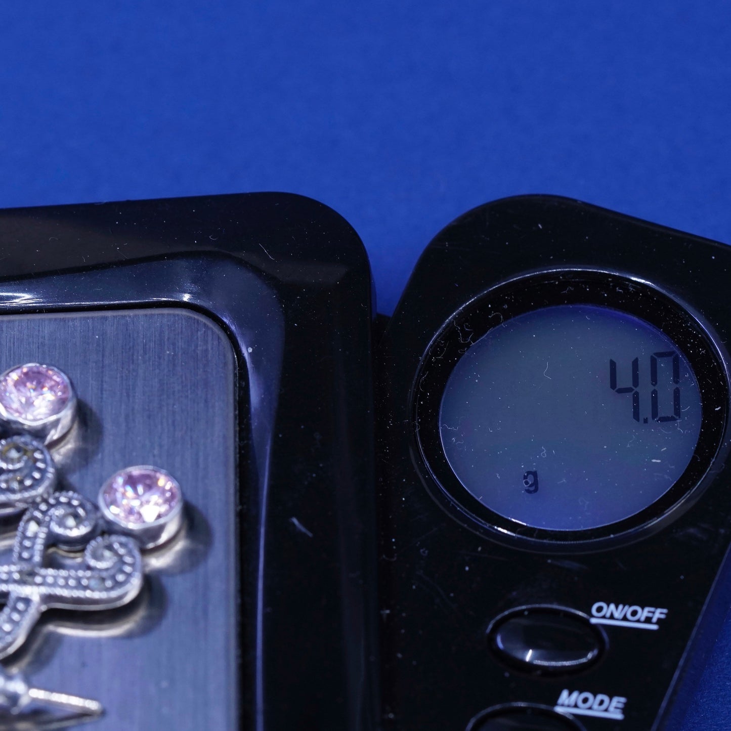 vtg sterling 925 silver handmade earrings w/ pink crystal M marcasite