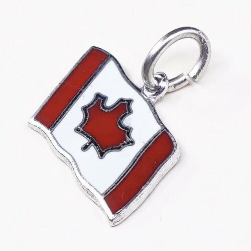 Vintage Sterling Silver Enamel Pendant, Solid 925 Silver Canada Flag Charm