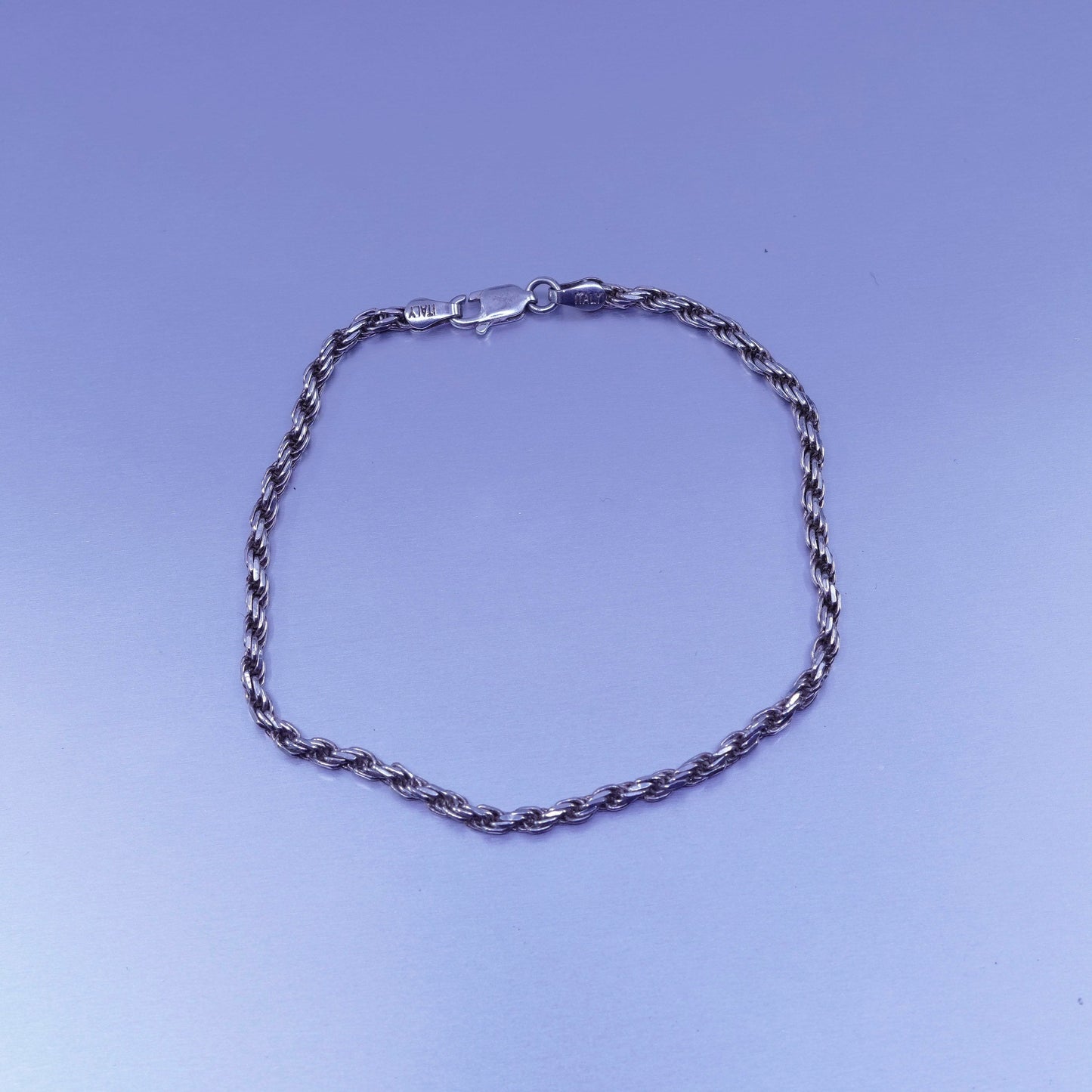 8”, 2mm, Vintage Italy Sterling 925 silver handmade bracelet, rope chain